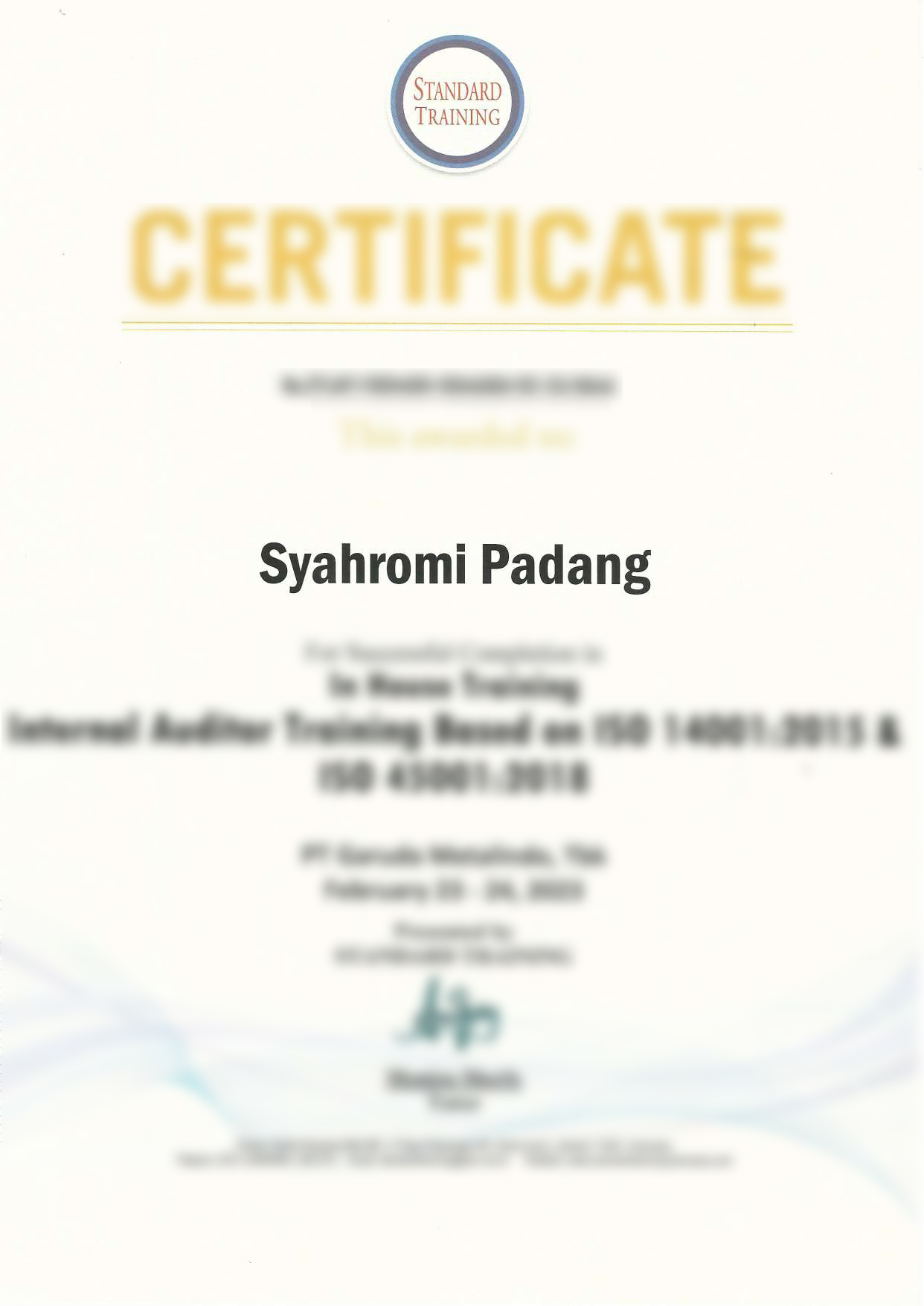 Training Certificate