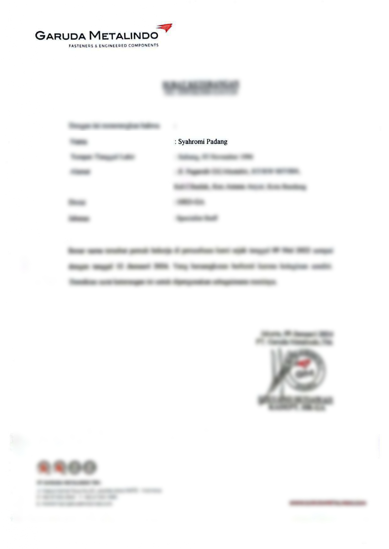 Certificate of Employment